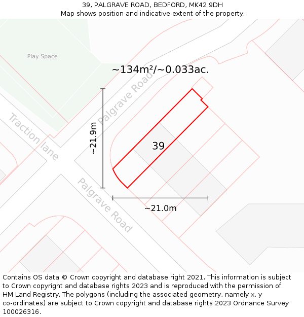 39, PALGRAVE ROAD, BEDFORD, MK42 9DH: Plot and title map