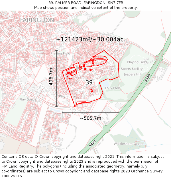 39, PALMER ROAD, FARINGDON, SN7 7FR: Plot and title map