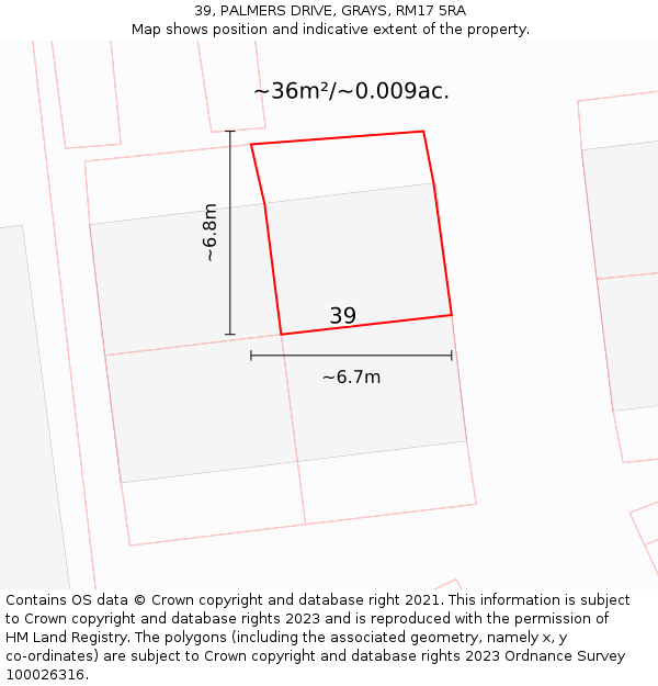 39, PALMERS DRIVE, GRAYS, RM17 5RA: Plot and title map