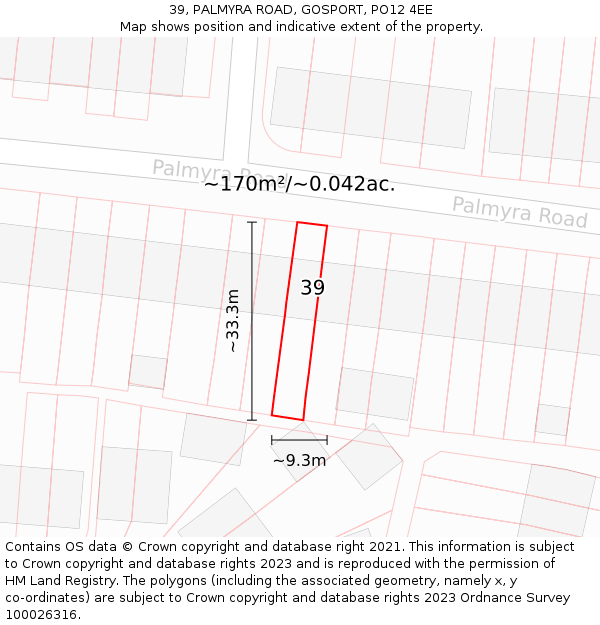 39, PALMYRA ROAD, GOSPORT, PO12 4EE: Plot and title map