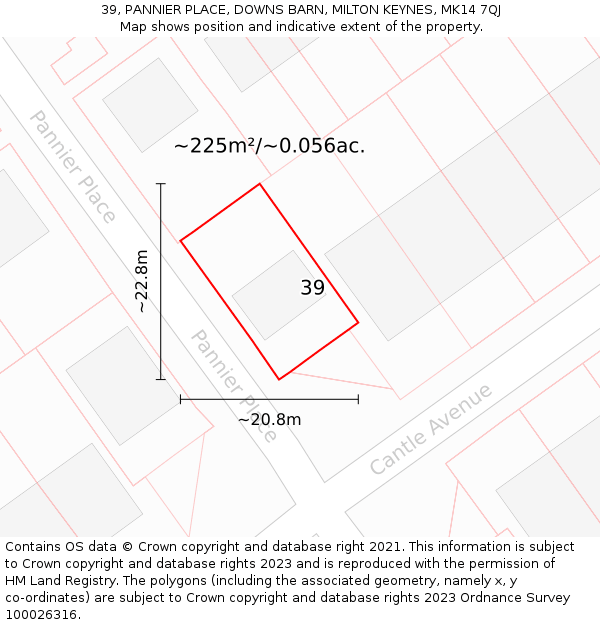 39, PANNIER PLACE, DOWNS BARN, MILTON KEYNES, MK14 7QJ: Plot and title map