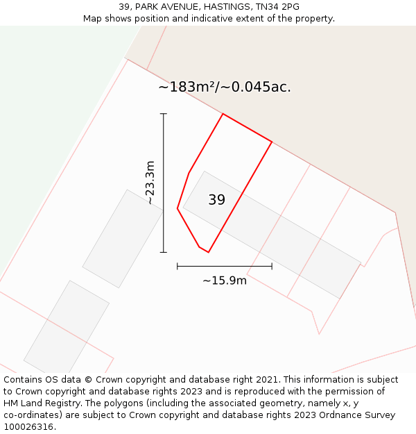 39, PARK AVENUE, HASTINGS, TN34 2PG: Plot and title map