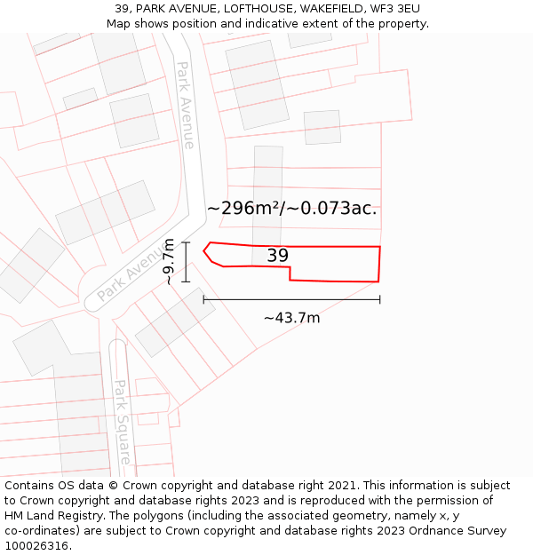 39, PARK AVENUE, LOFTHOUSE, WAKEFIELD, WF3 3EU: Plot and title map
