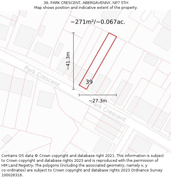 39, PARK CRESCENT, ABERGAVENNY, NP7 5TH: Plot and title map