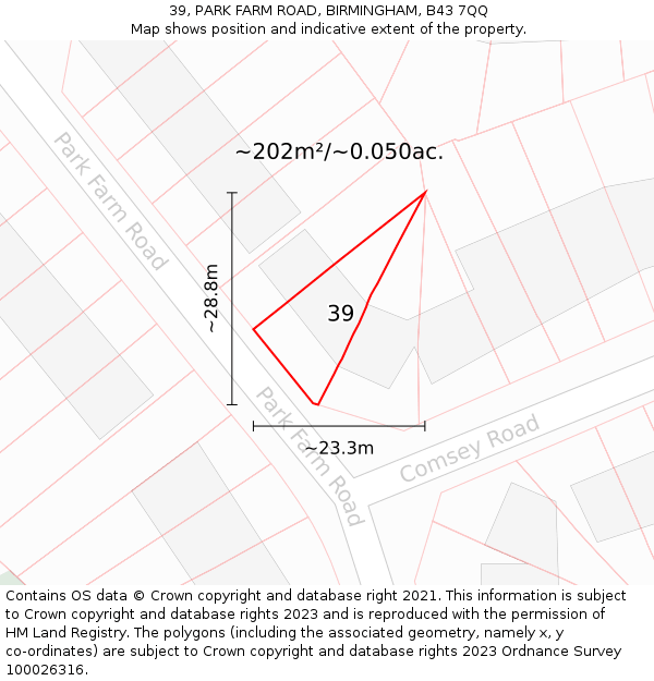 39, PARK FARM ROAD, BIRMINGHAM, B43 7QQ: Plot and title map