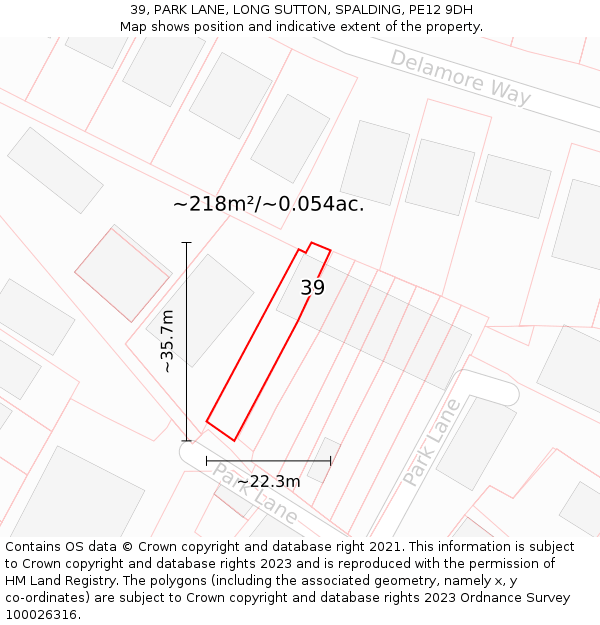 39, PARK LANE, LONG SUTTON, SPALDING, PE12 9DH: Plot and title map