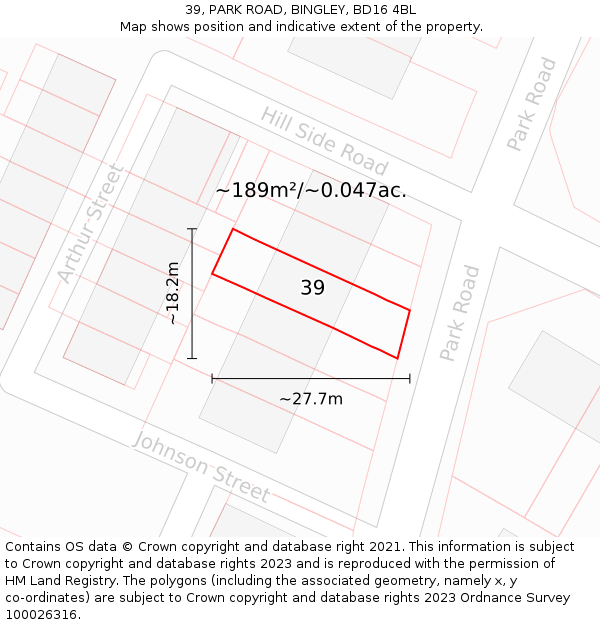 39, PARK ROAD, BINGLEY, BD16 4BL: Plot and title map