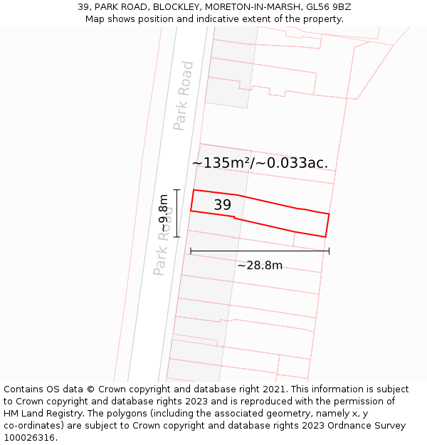 39, PARK ROAD, BLOCKLEY, MORETON-IN-MARSH, GL56 9BZ: Plot and title map