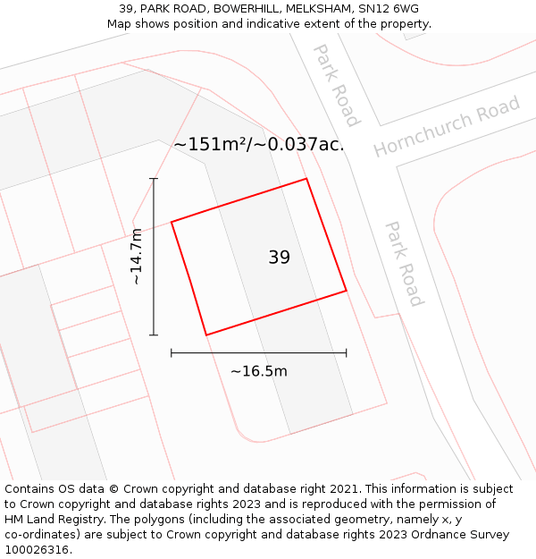 39, PARK ROAD, BOWERHILL, MELKSHAM, SN12 6WG: Plot and title map