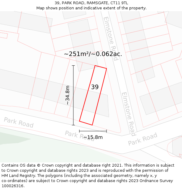 39, PARK ROAD, RAMSGATE, CT11 9TL: Plot and title map