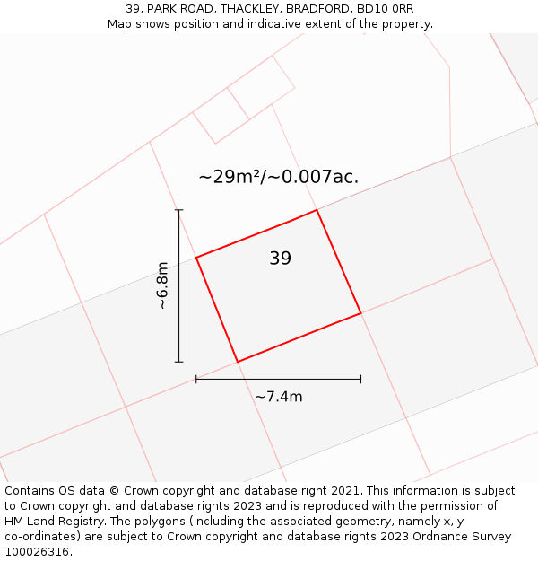 39, PARK ROAD, THACKLEY, BRADFORD, BD10 0RR: Plot and title map