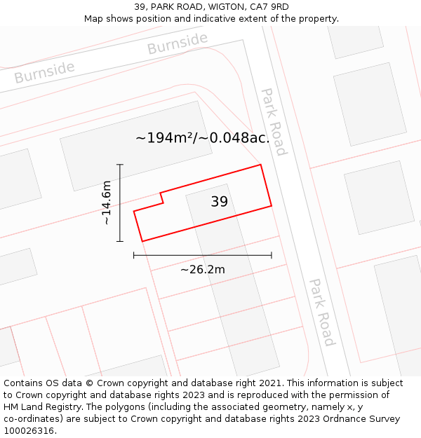 39, PARK ROAD, WIGTON, CA7 9RD: Plot and title map