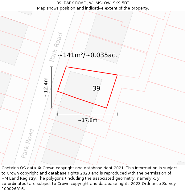 39, PARK ROAD, WILMSLOW, SK9 5BT: Plot and title map