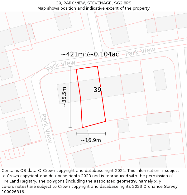 39, PARK VIEW, STEVENAGE, SG2 8PS: Plot and title map