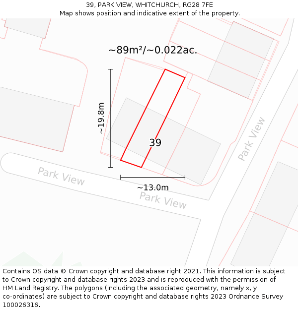 39, PARK VIEW, WHITCHURCH, RG28 7FE: Plot and title map