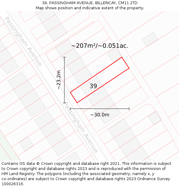 39, PASSINGHAM AVENUE, BILLERICAY, CM11 2TD: Plot and title map