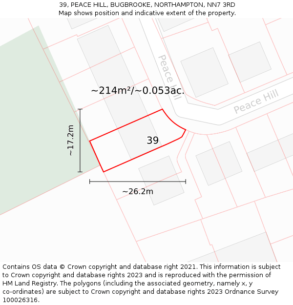 39, PEACE HILL, BUGBROOKE, NORTHAMPTON, NN7 3RD: Plot and title map