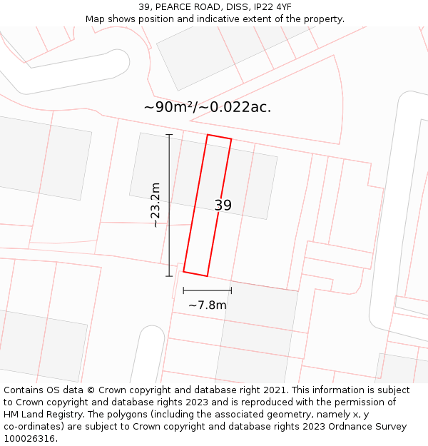 39, PEARCE ROAD, DISS, IP22 4YF: Plot and title map