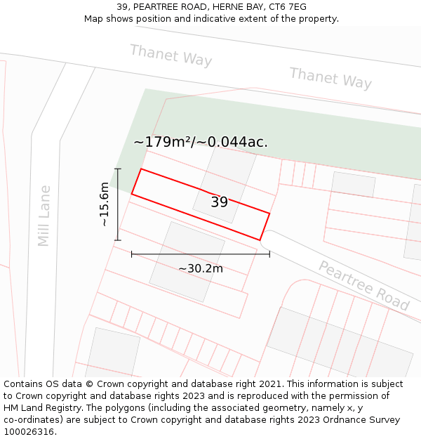 39, PEARTREE ROAD, HERNE BAY, CT6 7EG: Plot and title map