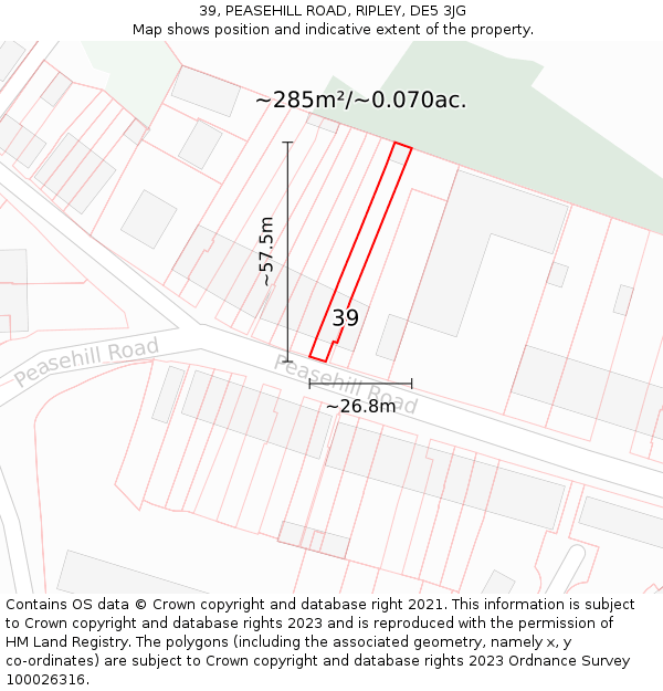 39, PEASEHILL ROAD, RIPLEY, DE5 3JG: Plot and title map
