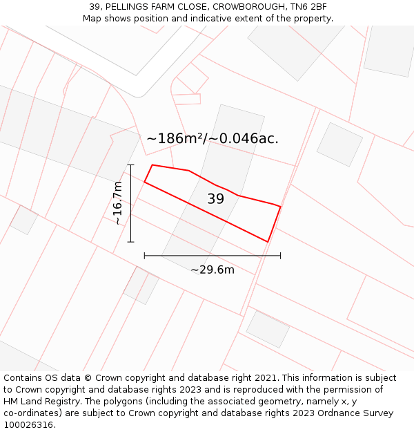 39, PELLINGS FARM CLOSE, CROWBOROUGH, TN6 2BF: Plot and title map