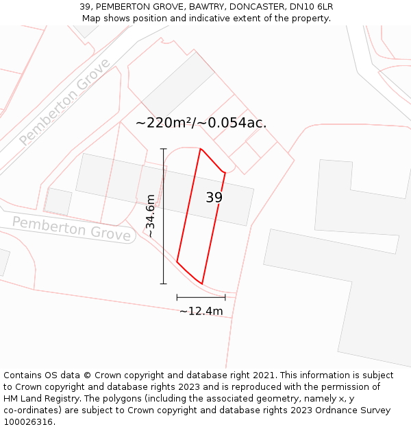 39, PEMBERTON GROVE, BAWTRY, DONCASTER, DN10 6LR: Plot and title map