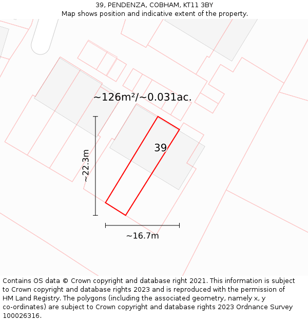 39, PENDENZA, COBHAM, KT11 3BY: Plot and title map