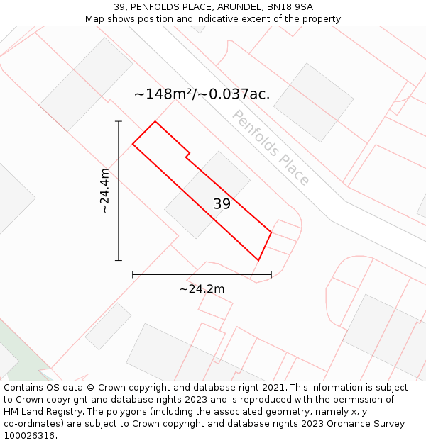 39, PENFOLDS PLACE, ARUNDEL, BN18 9SA: Plot and title map