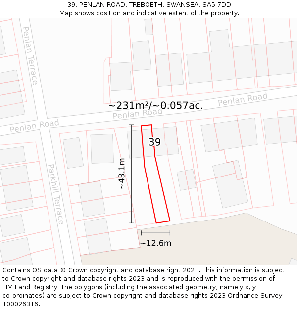 39, PENLAN ROAD, TREBOETH, SWANSEA, SA5 7DD: Plot and title map