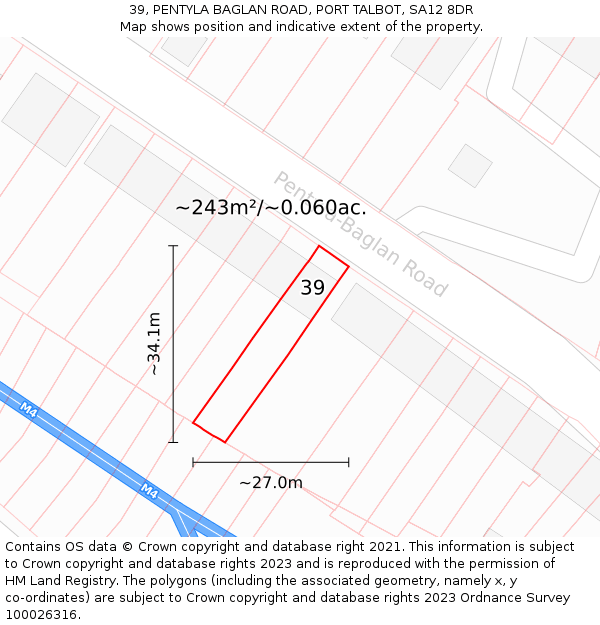 39, PENTYLA BAGLAN ROAD, PORT TALBOT, SA12 8DR: Plot and title map