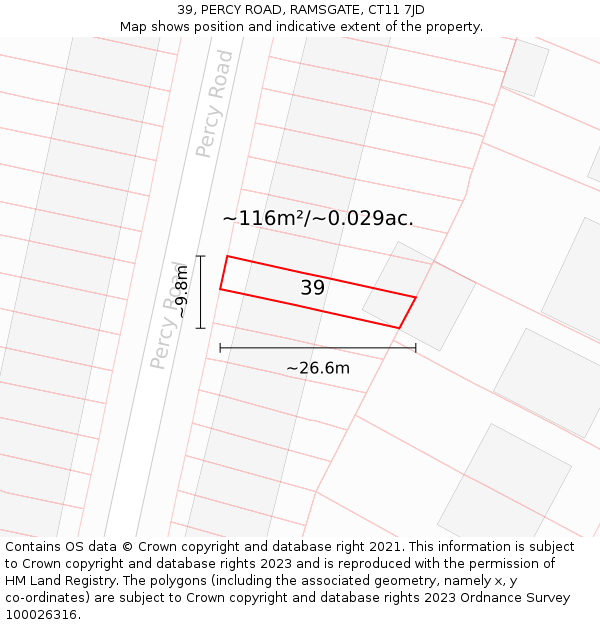 39, PERCY ROAD, RAMSGATE, CT11 7JD: Plot and title map