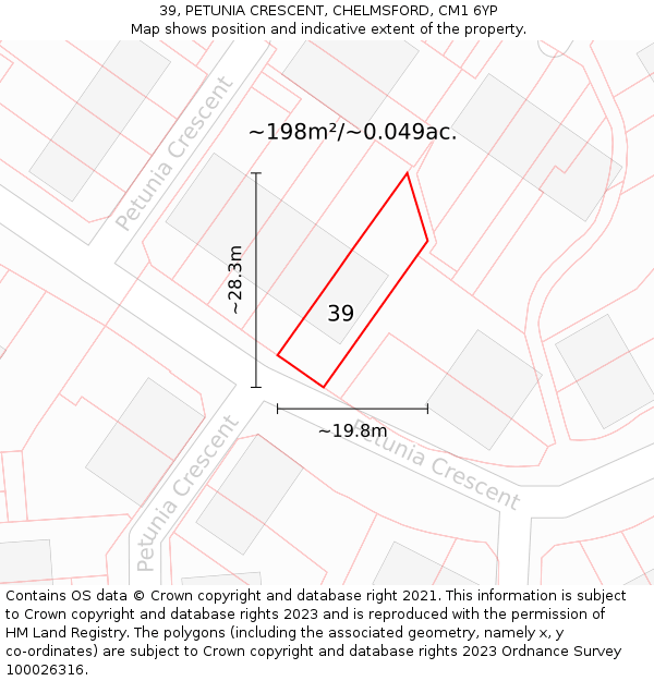 39, PETUNIA CRESCENT, CHELMSFORD, CM1 6YP: Plot and title map