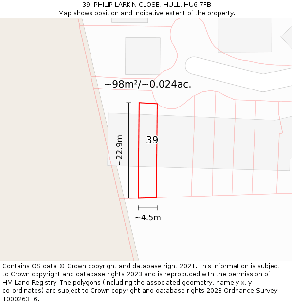 39, PHILIP LARKIN CLOSE, HULL, HU6 7FB: Plot and title map