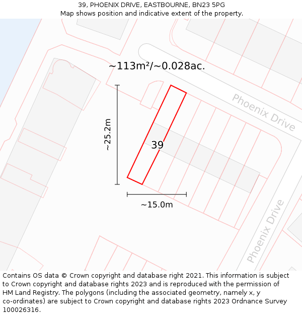 39, PHOENIX DRIVE, EASTBOURNE, BN23 5PG: Plot and title map