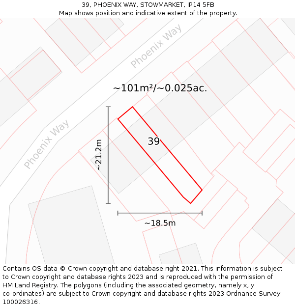 39, PHOENIX WAY, STOWMARKET, IP14 5FB: Plot and title map