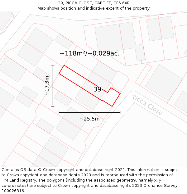 39, PICCA CLOSE, CARDIFF, CF5 6XP: Plot and title map