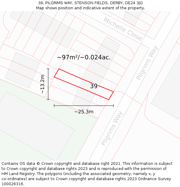 39, PILGRIMS WAY, STENSON FIELDS, DERBY, DE24 3JG: Plot and title map