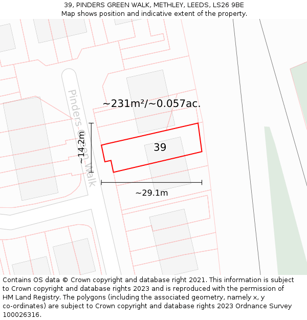 39, PINDERS GREEN WALK, METHLEY, LEEDS, LS26 9BE: Plot and title map