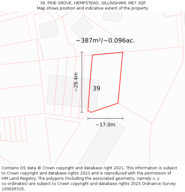 39, PINE GROVE, HEMPSTEAD, GILLINGHAM, ME7 3QP: Plot and title map