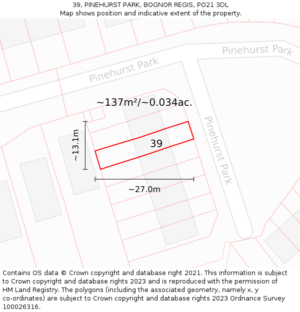 39, PINEHURST PARK, BOGNOR REGIS, PO21 3DL: Plot and title map