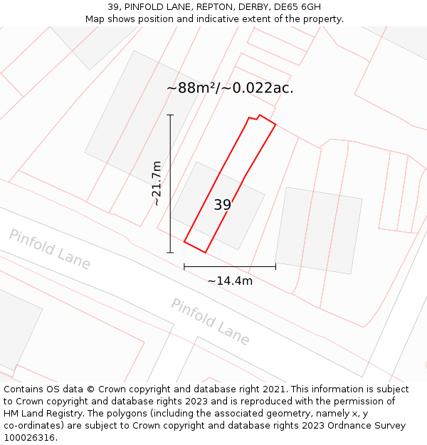39, PINFOLD LANE, REPTON, DERBY, DE65 6GH: Plot and title map
