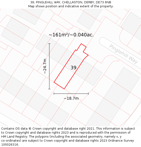 39, PINGLEHILL WAY, CHELLASTON, DERBY, DE73 6NB: Plot and title map