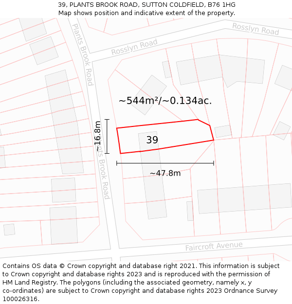 39, PLANTS BROOK ROAD, SUTTON COLDFIELD, B76 1HG: Plot and title map