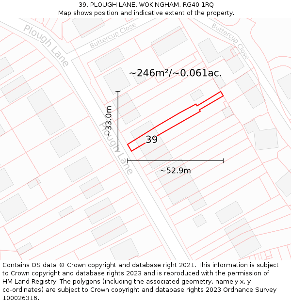 39, PLOUGH LANE, WOKINGHAM, RG40 1RQ: Plot and title map