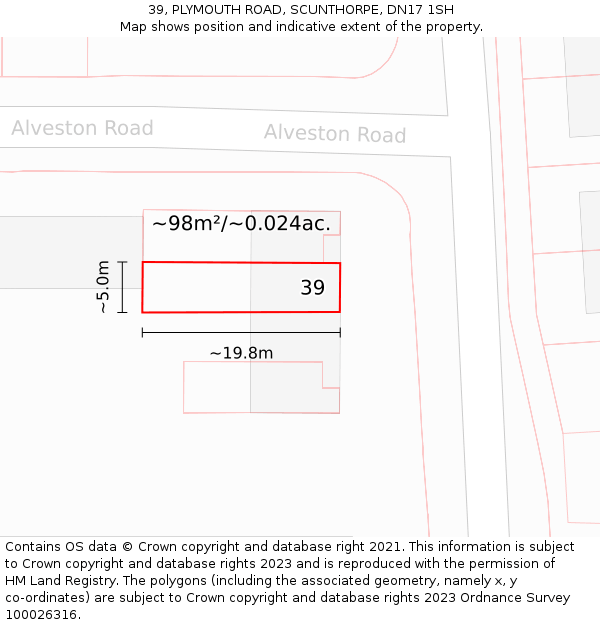 39, PLYMOUTH ROAD, SCUNTHORPE, DN17 1SH: Plot and title map
