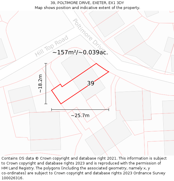 39, POLTIMORE DRIVE, EXETER, EX1 3DY: Plot and title map