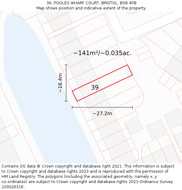 39, POOLES WHARF COURT, BRISTOL, BS8 4PB: Plot and title map
