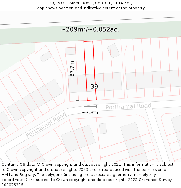 39, PORTHAMAL ROAD, CARDIFF, CF14 6AQ: Plot and title map