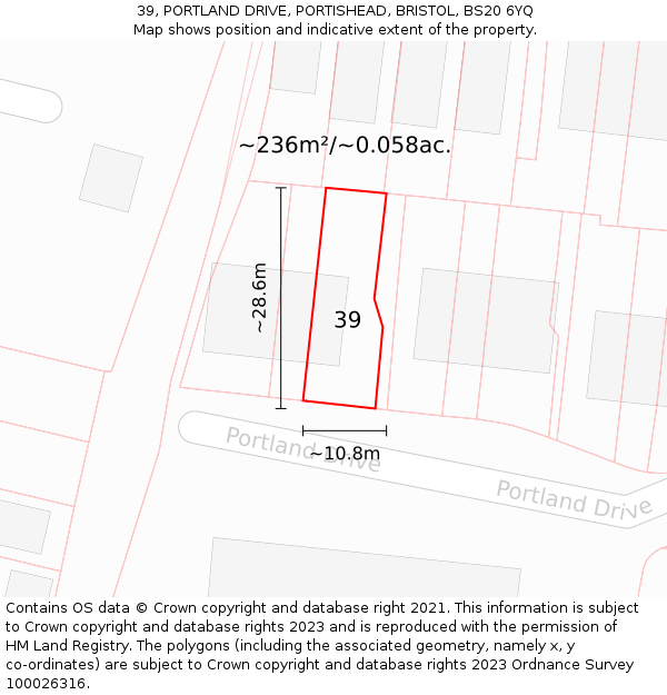 39, PORTLAND DRIVE, PORTISHEAD, BRISTOL, BS20 6YQ: Plot and title map