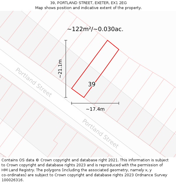 39, PORTLAND STREET, EXETER, EX1 2EG: Plot and title map